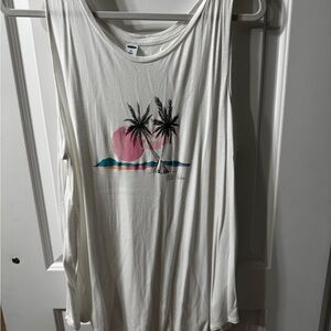 Old Navy White Tank with Black Palm Tree Graphic